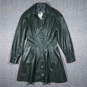7 for All Mankind Dress Vegan Leather Green Button Front Jacket Women’s S NWT